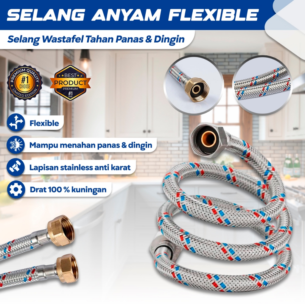 Promo Ralali Selang Anyam Wastafel Flexible Drat Kuningan Selang Water Heater Selang Anyam Panas