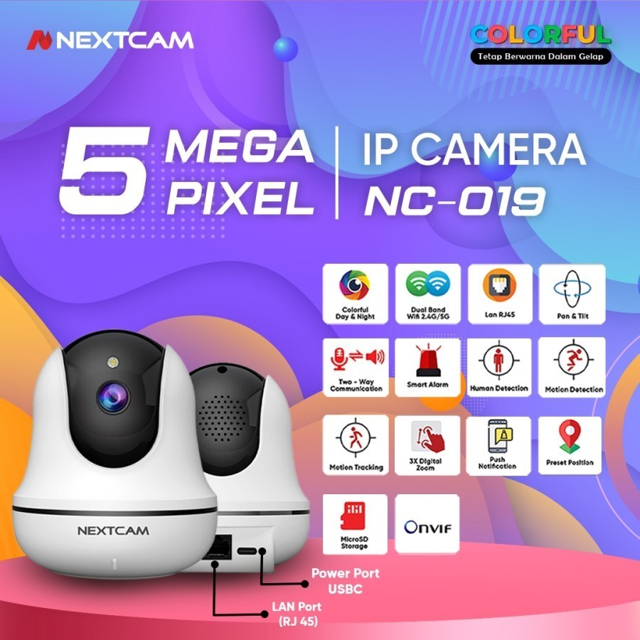 Nextcam camera cctv robot 5mp colorful kamera cctv wireless ipcamera smart alarm onvif pan&tilt bisa