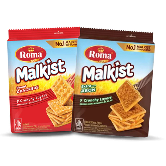 

ROMA MALKIST SWEET CRACKER, ABON 224 GR / Malkist roma 224grVarian rasa Sweer crackers Extra abon