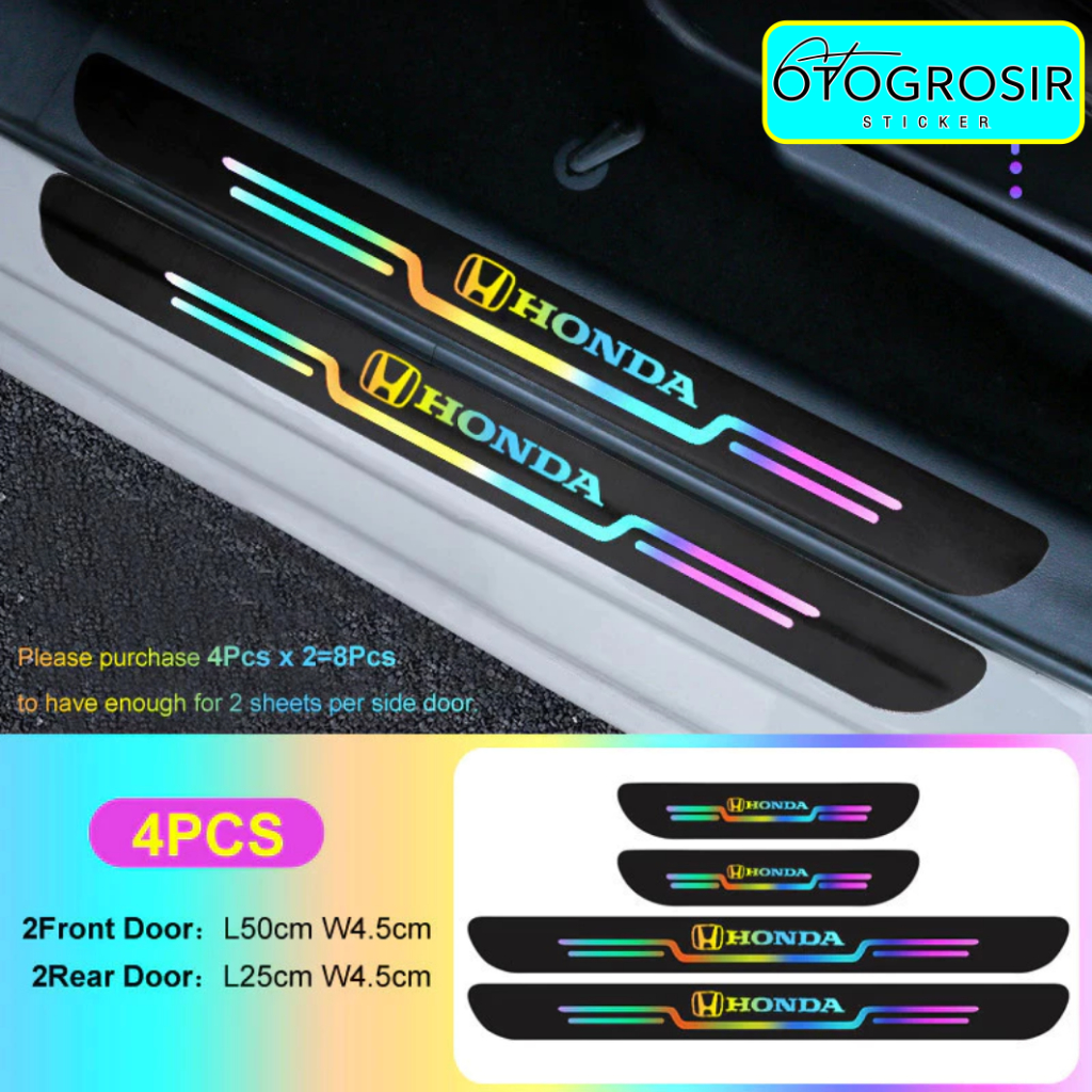 4pcs Laser Crome Pelangi Sill Plate Mobil Honda  Brio Jazz Hrv Crv Wrv Hrv Mobilio Guard Pelindung P