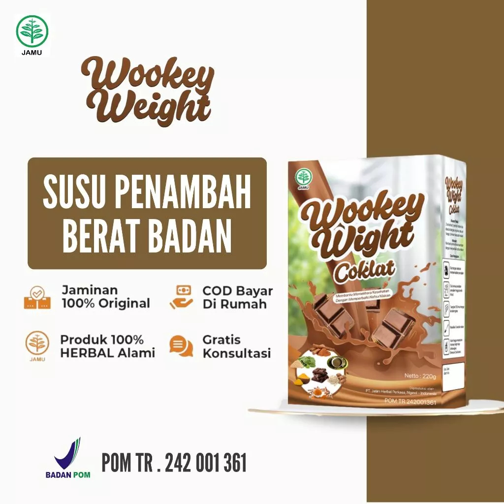 

[ 1 BOX ] Wookey Weight Coklat - Susu Penambah Berat Badan 220gr Paket Nutrisi 1 Box Terlaris