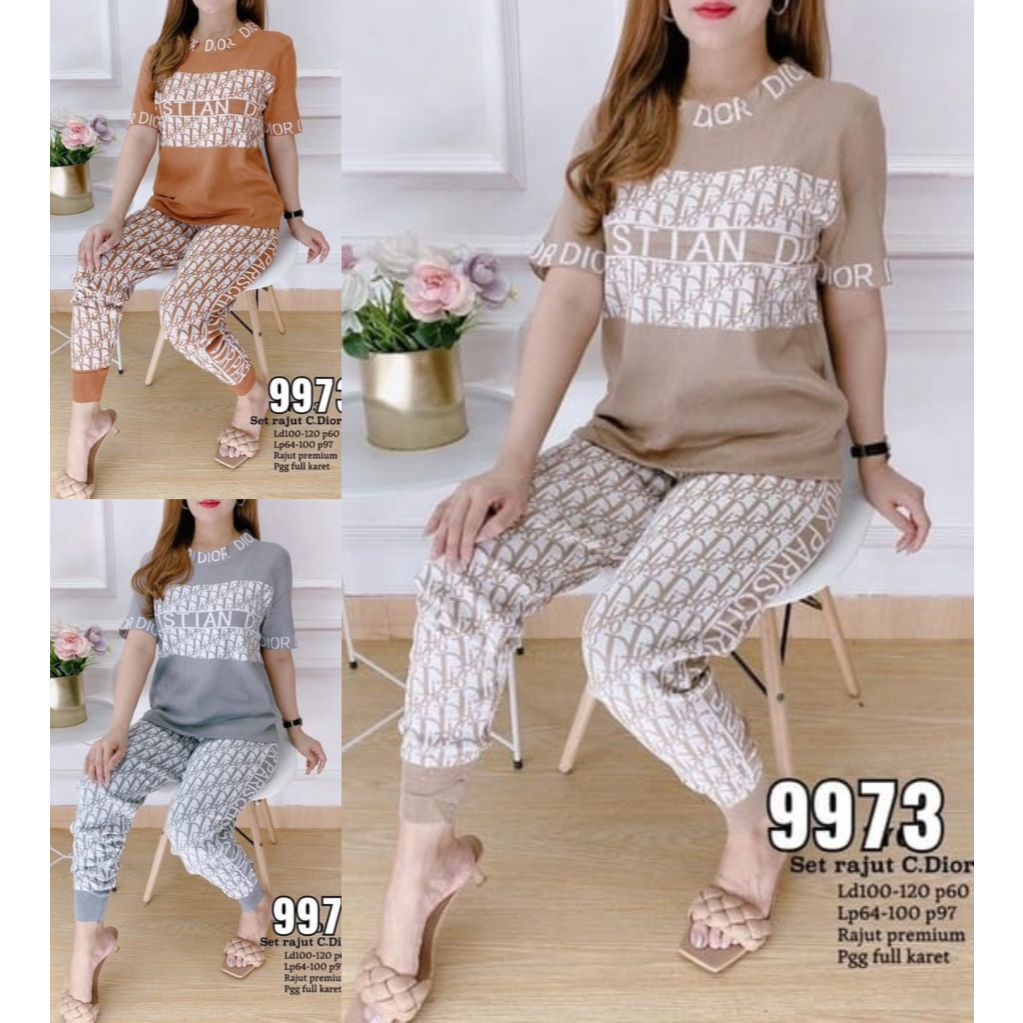 Baju Setelan Rajut Wanita Import Atasan Lengan Pendek Dengan Celana Panjang Botol