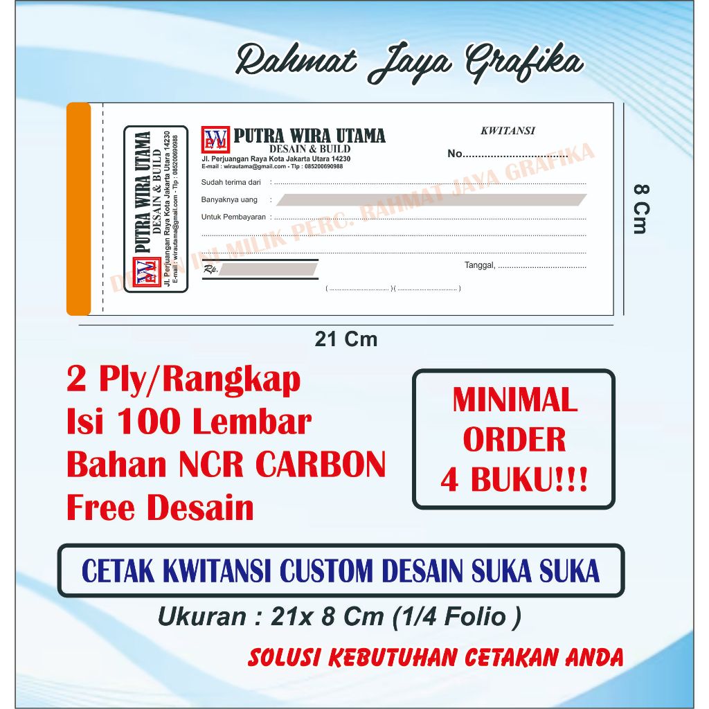 

Cetak Kwitansi Custom 2ply Isi 100 Lembar (50set) Minimal Order 4 Buku UNTUK 1 DESAIN