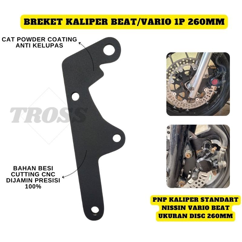 Breket Bracket Kaliper Piringan Disc Cakram Depan Kaliper Standar Nissin 1 Piston Vario Beat 260mm