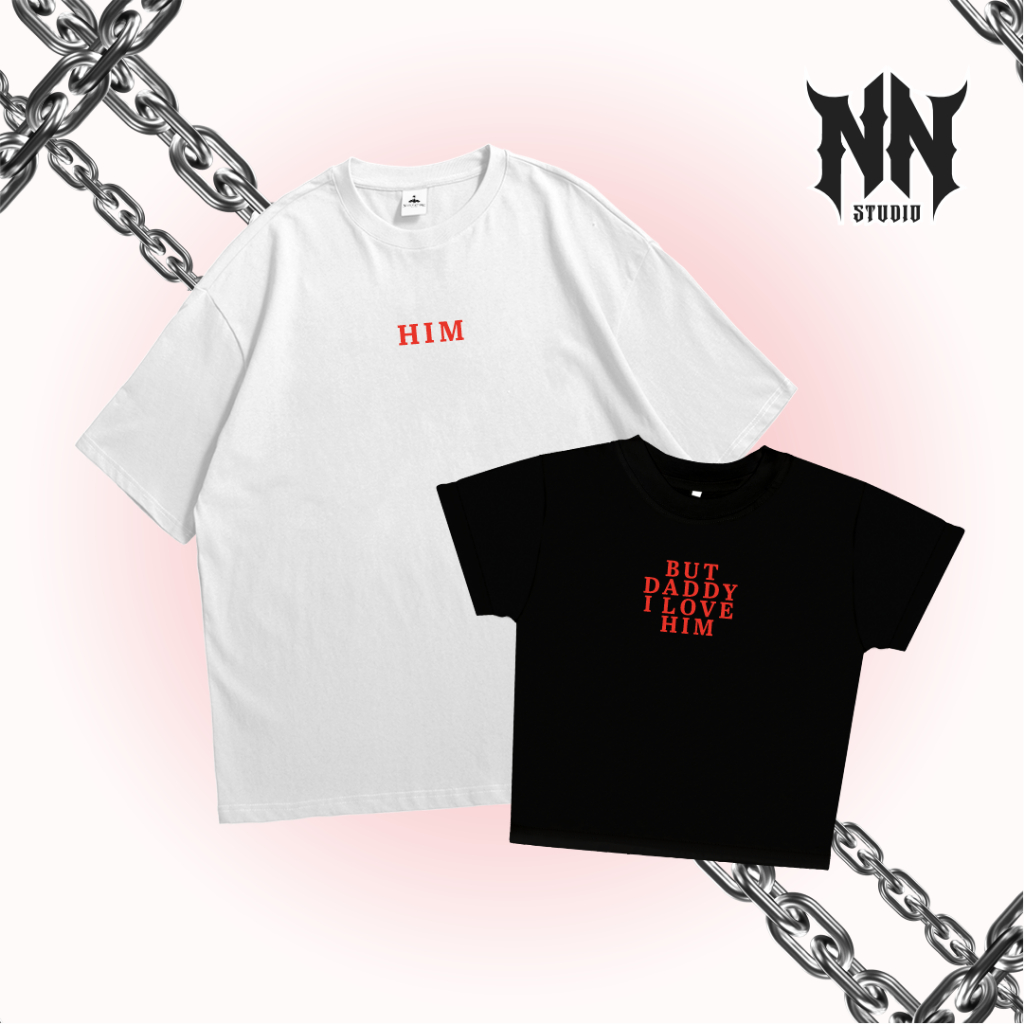 Kaos Couple | Baju Couple Pasangan | Kaos Oversize Boxy | Kaos Croptop - Love Him