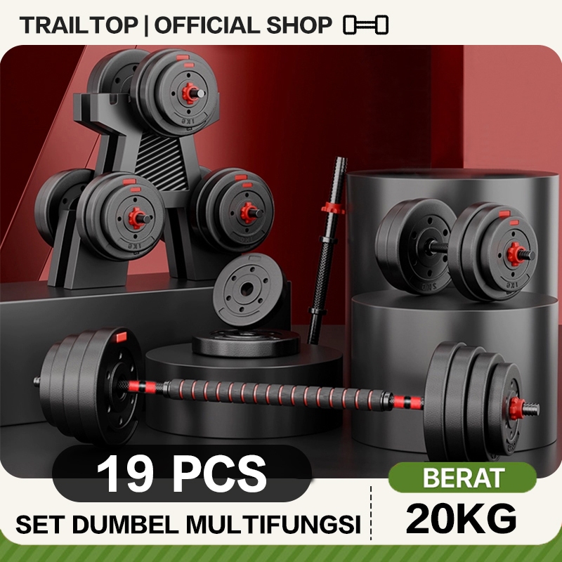 TrailTop Barbel 20kg Set Beban Bisa Diatur 5-20kg Bahan PVC Anti Slip Dumbel Alat Olahraga Di Rumah