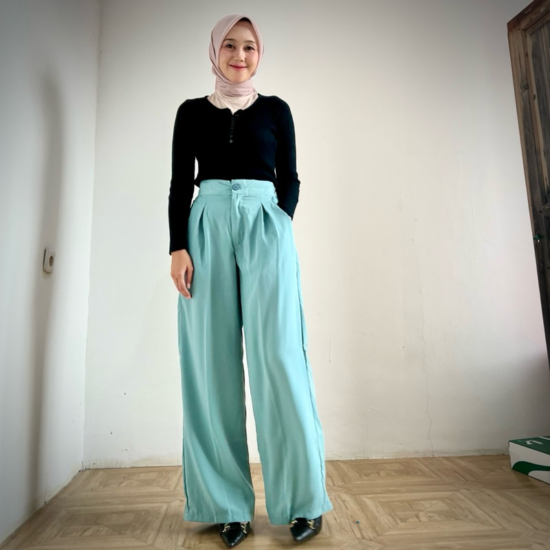 CELANA KULOT WANITA WARNA BIRU WARDAH | HIGHWAIST PANTS WARDAH | CELANA WARDAH
