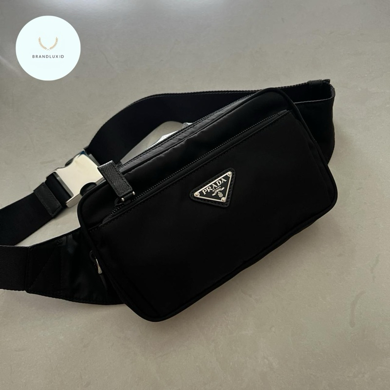 Prada nylon triangle logo belt bag in black