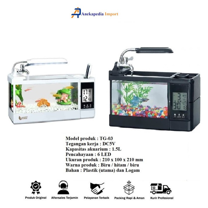 Aquarium Mini USB Fish Tank Desktop Akuarium ikan ( TG-03 ) - Akuarium Mini USB Ikan Hias TG 03