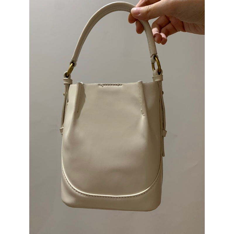 zara beige tas bucket bag