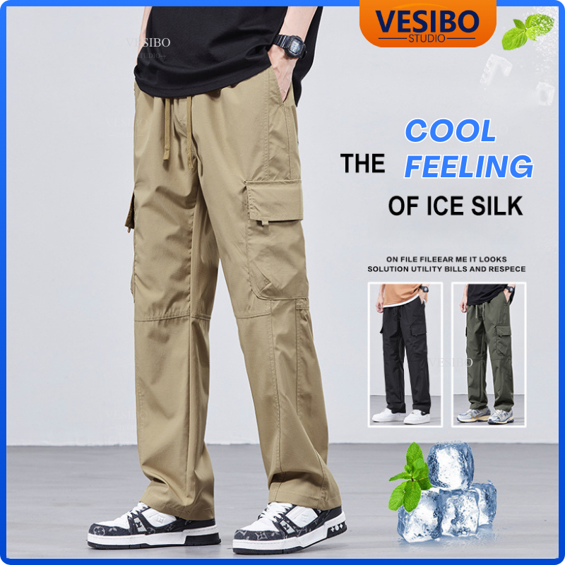 Celana Cargo Pria Oversize Fashion Korean Style Santai Wide Leg Pants Celana outdoor pria OOTD