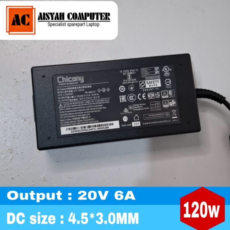 Chicony A17-120P2A 20V 6A A120A055P Adapter For MSI Laptop Power Supply Charger