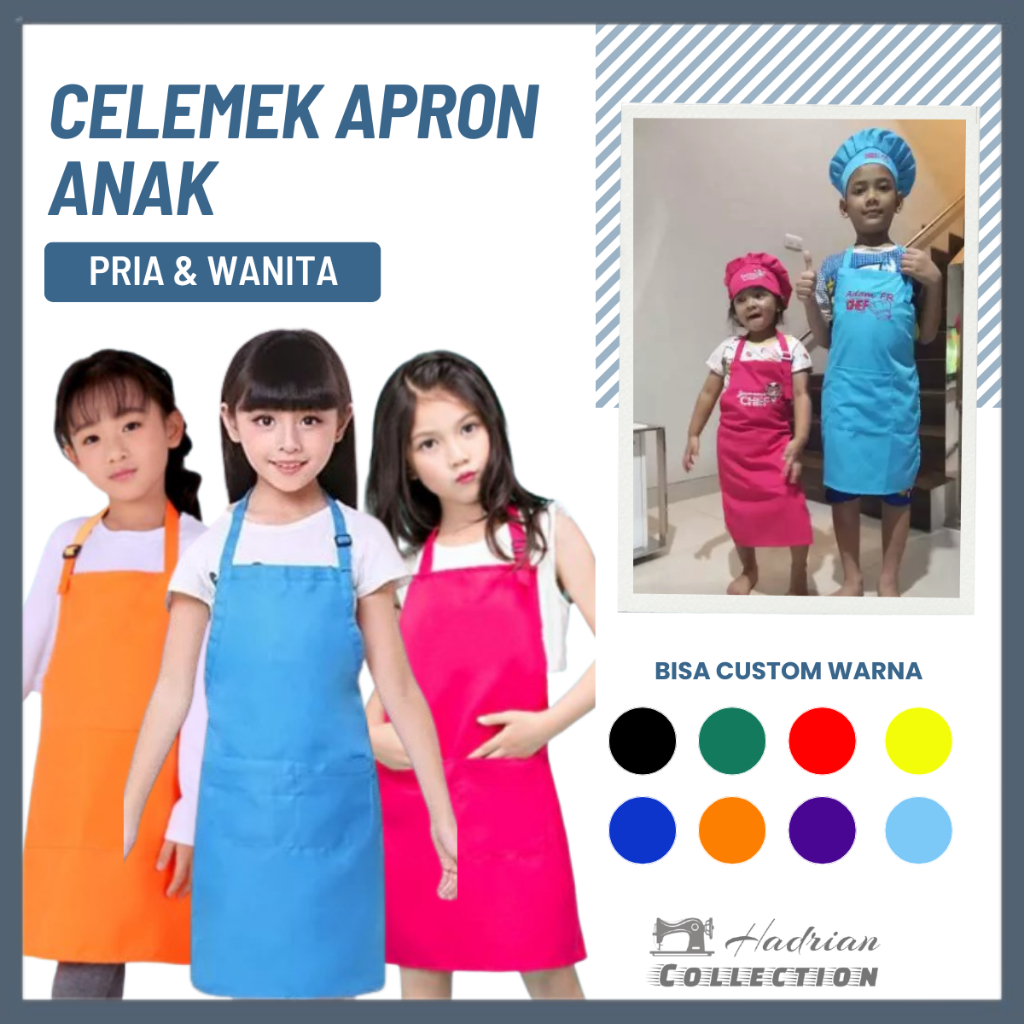 Celemek Apron Anak, Celemek Bordir Nama Logo,celemek anak SD dan TK,celemek anak anak