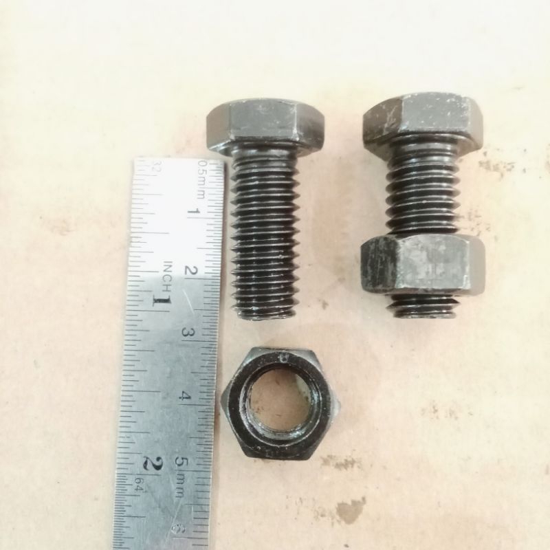 baut mur hexagon hitam UNC 7/16 x 1" kunci 16 drat kasar