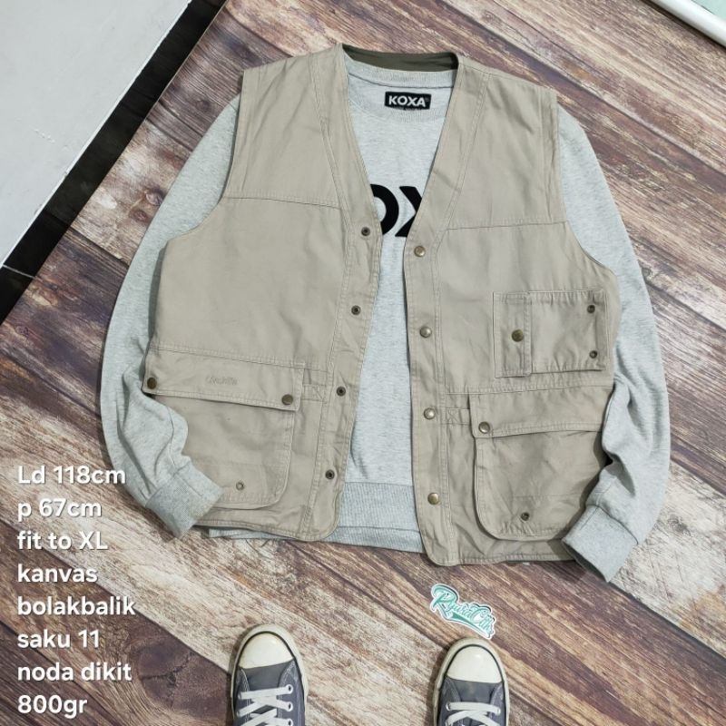 VS8 vest rompi tactical fishing bolak balik size XL khaki army kanvas multi pocket cowok pria wanita