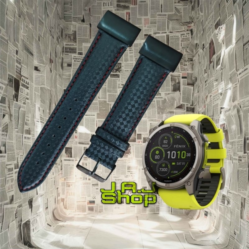 STRAP TALI JAM KULIT LEATHER CABON CARBON GENUINE ASLI WATCH BAND GARMIN FENIX 8 E 47MM 5 6 7 SAPPHI