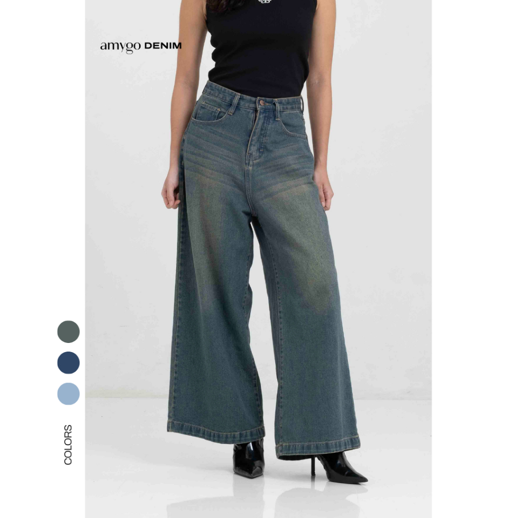 Amygo Store - Airy Wide Leg Jeans | Bawahan Wanita | Celana Jeans | Denim | Kulot Jeans | High Waist