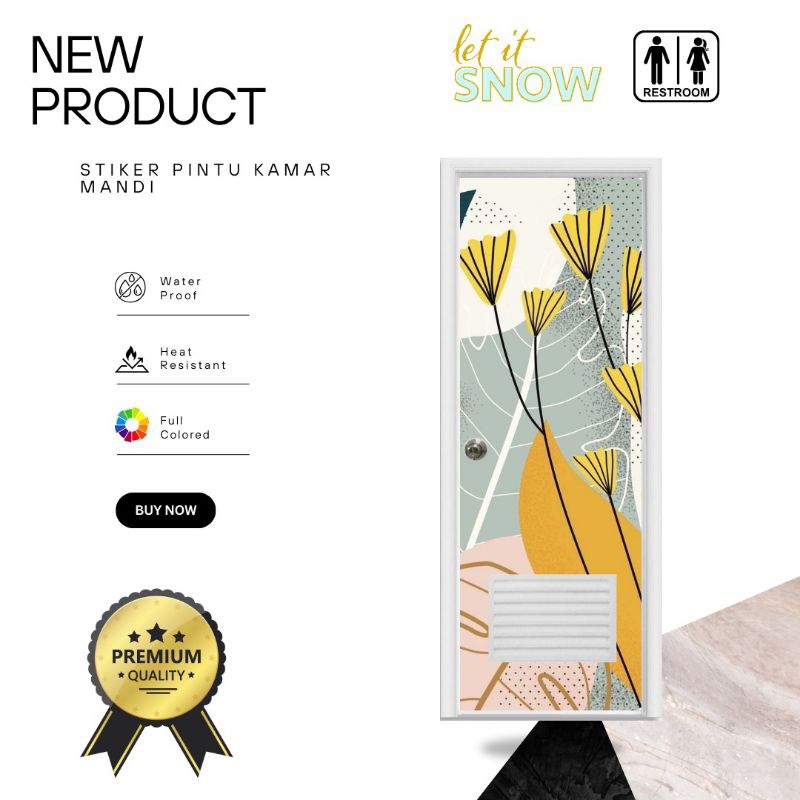Stiker pintu kamar mandi motif abstrak daun