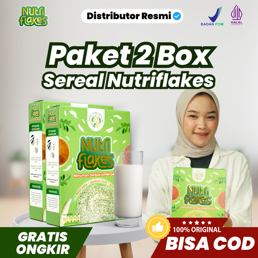 

Nutriflakes 2 Box Sereal Sehat Umbi Garut Daun Kelor Asli Original Atasi Masalah Asam Lambung Terapi Maag Gerd Diet Menurunkan Berat Badan Halal MUI BPOM Gratis Ongkir COD