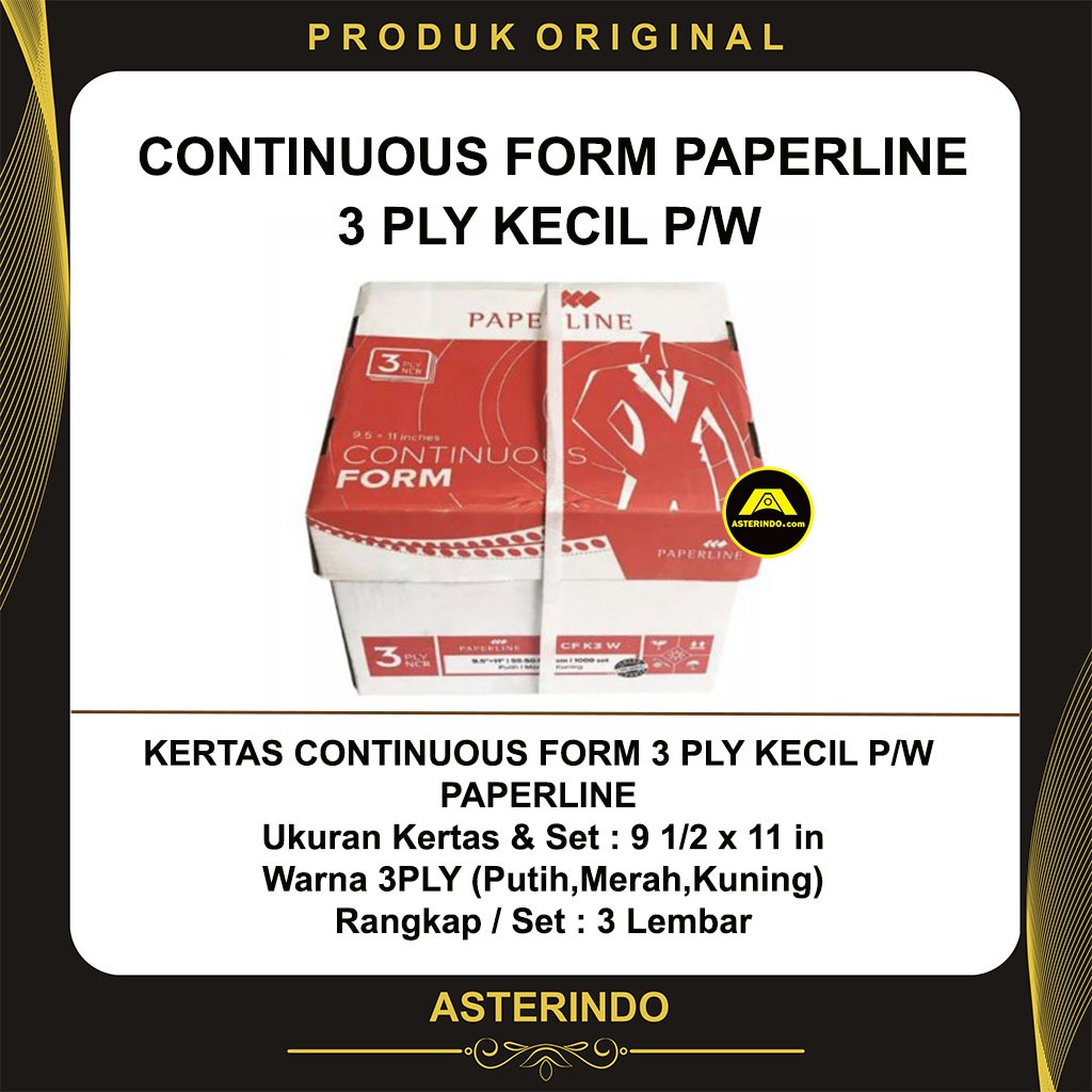 

Kertas CF Continuous Form Paperline 3 Ply Kecil P/W NCR 9 1/2 x 11 in Putih Merah Kuning