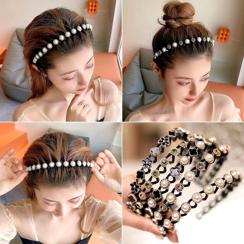BANDO FASHION & ELEGANT | BANDO AKSESORIS RAMBUT WANITA MODEL MUTIARA | BANDO WARNA HITAM KEKINIAN