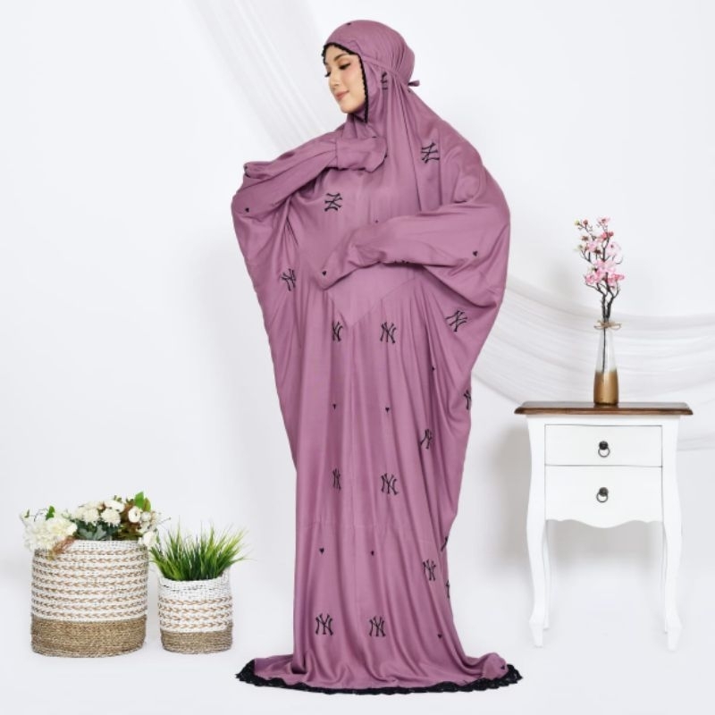 Mukena terusan jumbo bordir rayon premium Travel Cantik Mukenah Muslim Katun Renda Dewasa Mewah