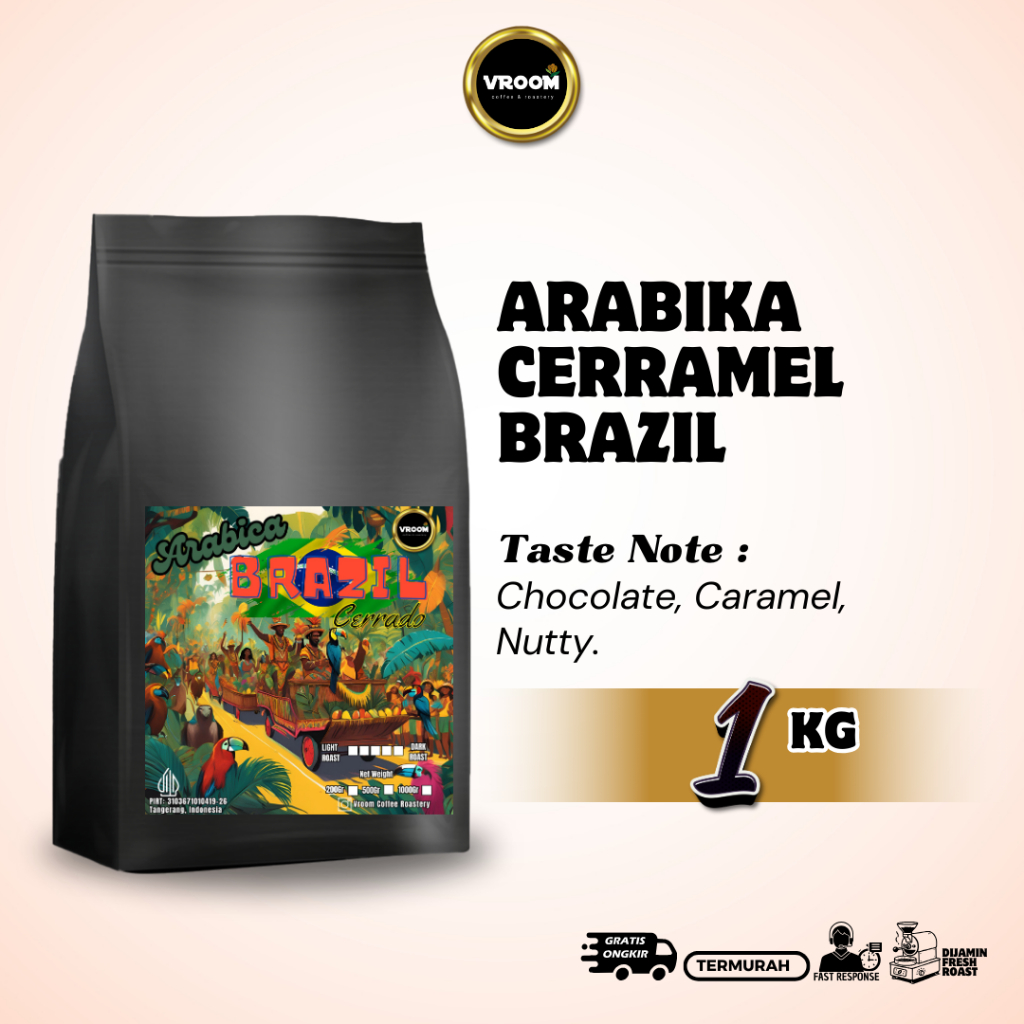 

Coffee Arabica Brazil Cerrado Roasted Bean Arabika Biji Matang Bubuk 1KG