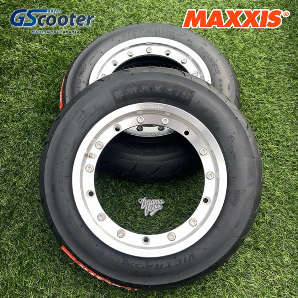 Velg Vespa Modular Polish GScooter ring 10 dan Ban Tubeless 350-10 Maxxis S98 Victra | Drama Vespa