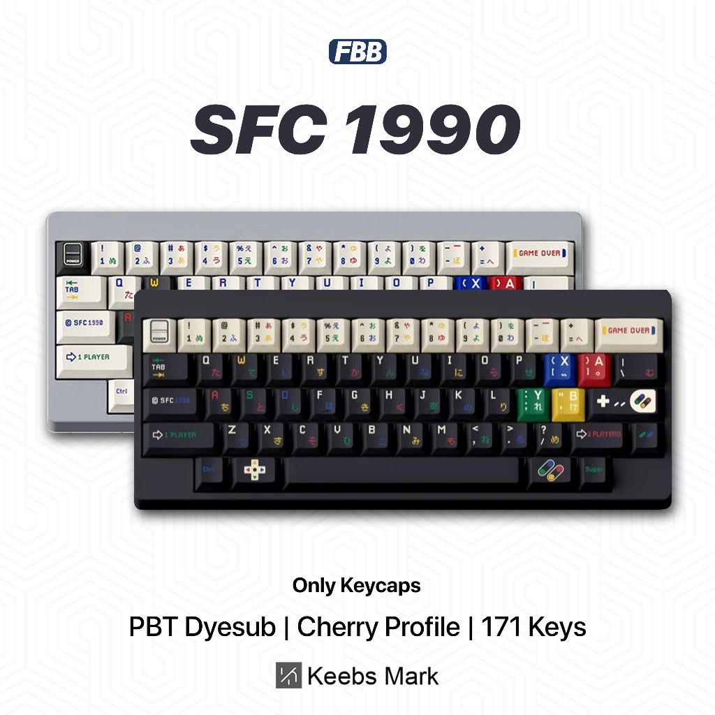 FBB SFC 1990 Hiragana White / Black Keycaps PBT Dyesub 162 Keys Cherry Profile Mechanical Keyboard
