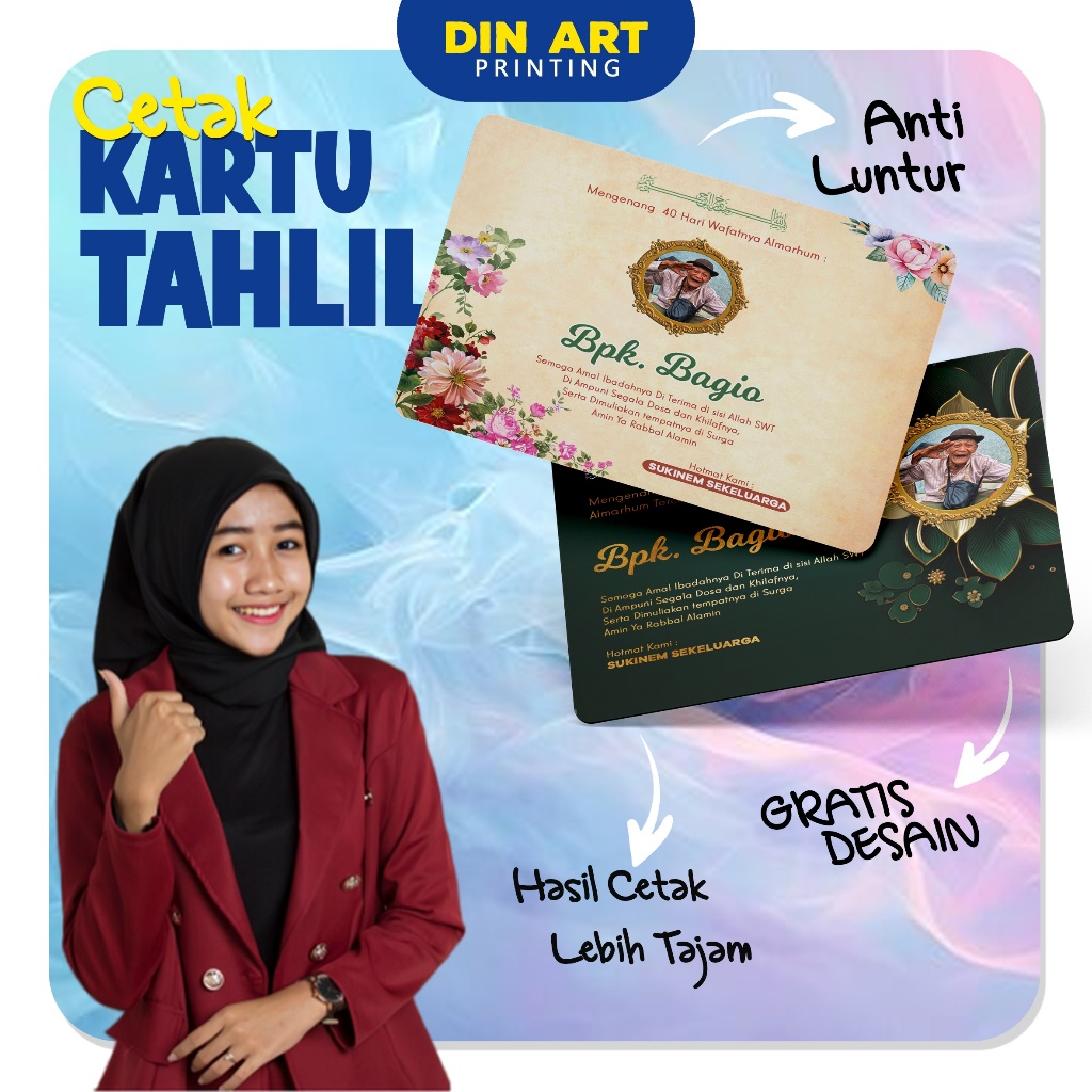 KARTU TAHLIL untuk mengenang 40/100/1000 hari orang meninggal, souvenir orang meninggal TAHLIL