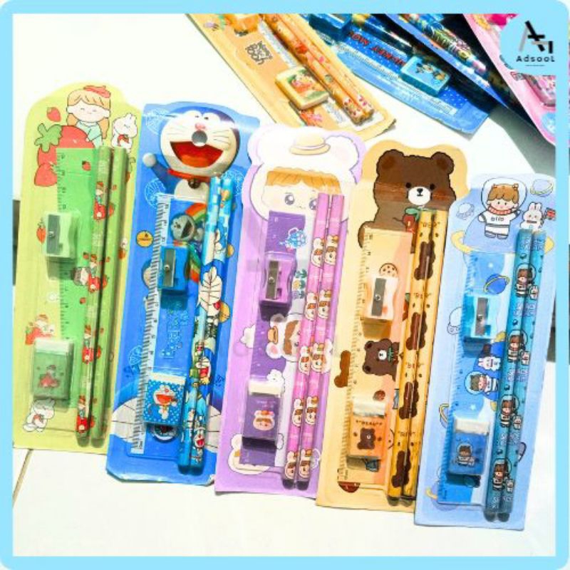

Set Alat Tulis 5in1 Pensil Set Anak Lucu Dan Penghapus Tempat Pensil Buku Tulis Sekolah