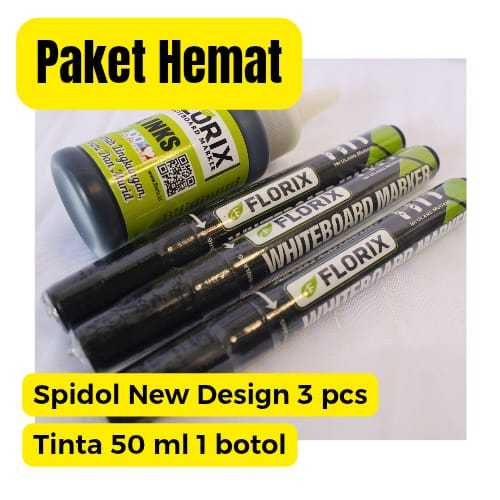 

PAKET HEMAT Spidol Whiteboard 3pcs dan Tinta Refill Spidol FLORIX 50ml - Spidol Warna