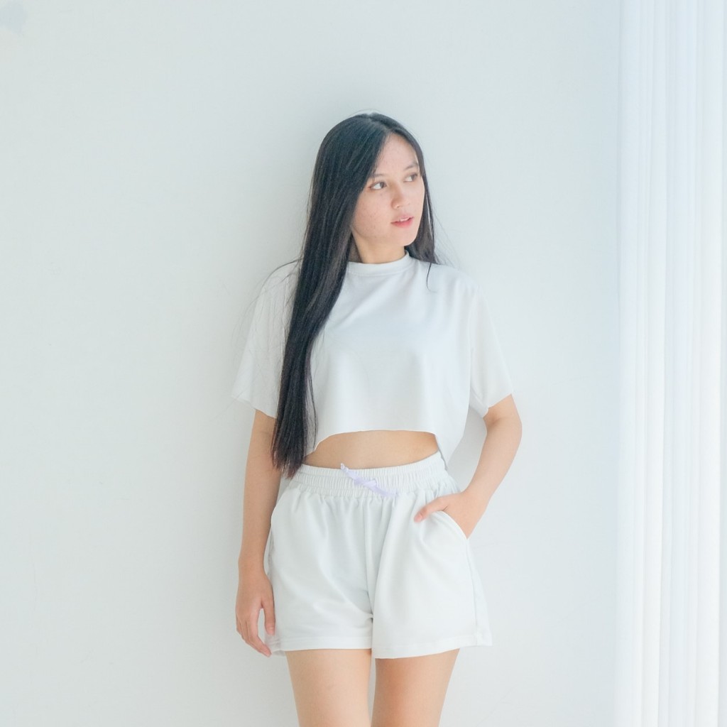 Kaos Tidur Nyaman Crop Top Set - Kaos Lengan Pendek + Celana Pendek