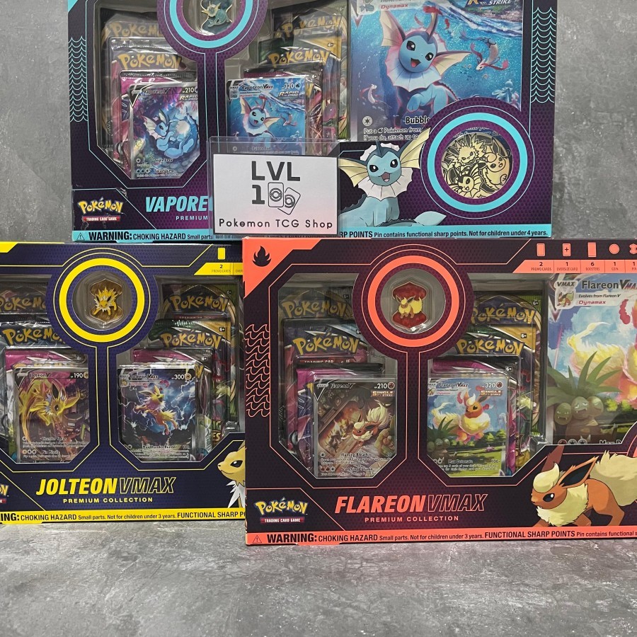 Eeveelution Jolteon Flareon Vaporeon VMAX Premium Collection Box Kartu Pokemon English
