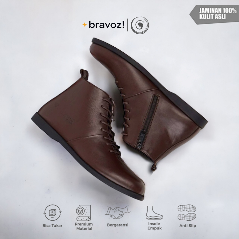 Greata Sverker Brown (KULIT ASLI) Sepatu Boots Kulit Asli Pria / Sepatu Boots Resleting
