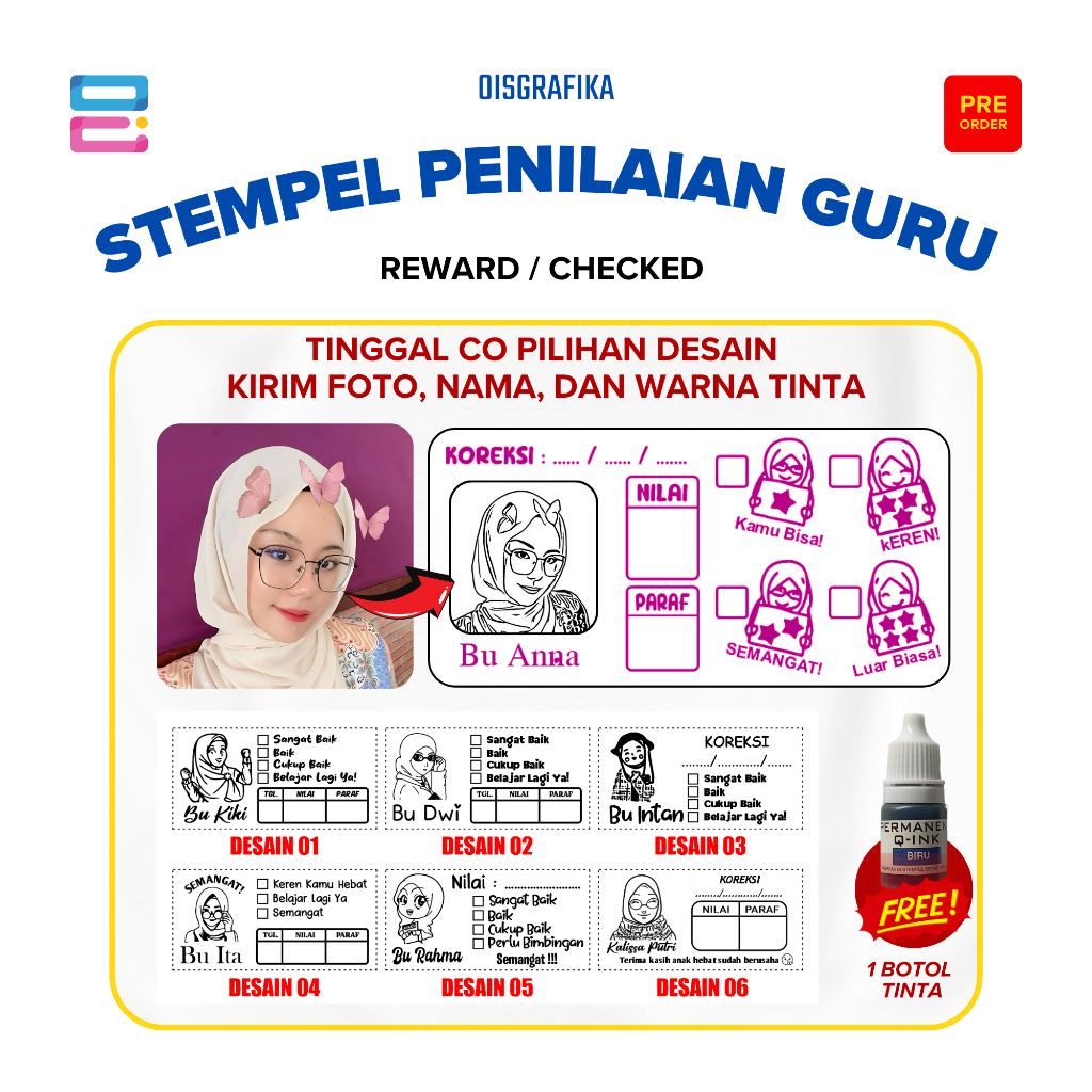 

Stempel Penilaian Guru SD SMP SMA TK Custom Nama + Gratis Tinta - Cocok untuk Reward Anak
