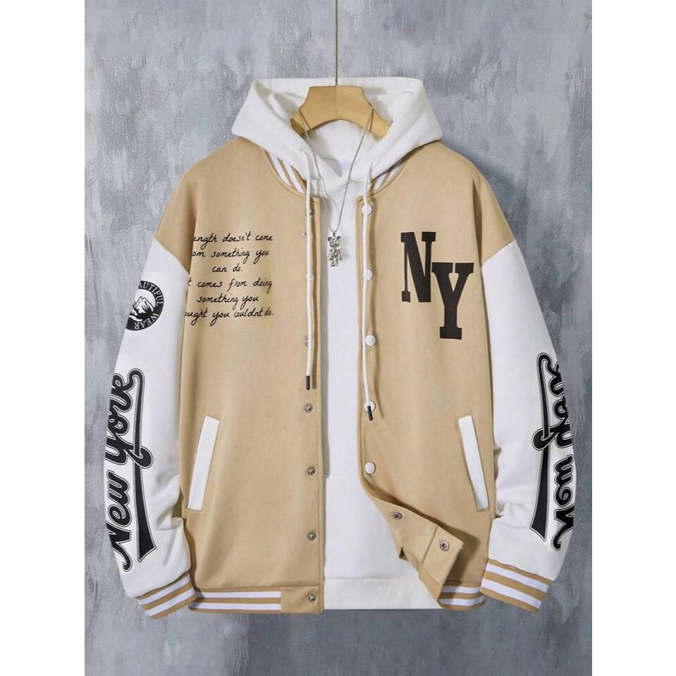 JAKET BASEBALL - NY LATTE HOODIE - VARSITY JACKET SPORTY