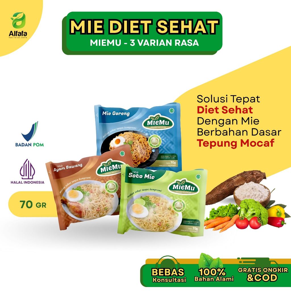 

MieMu Mie Sayur Instan Goreng Sehat Veggie Noodles 70g Alfafa