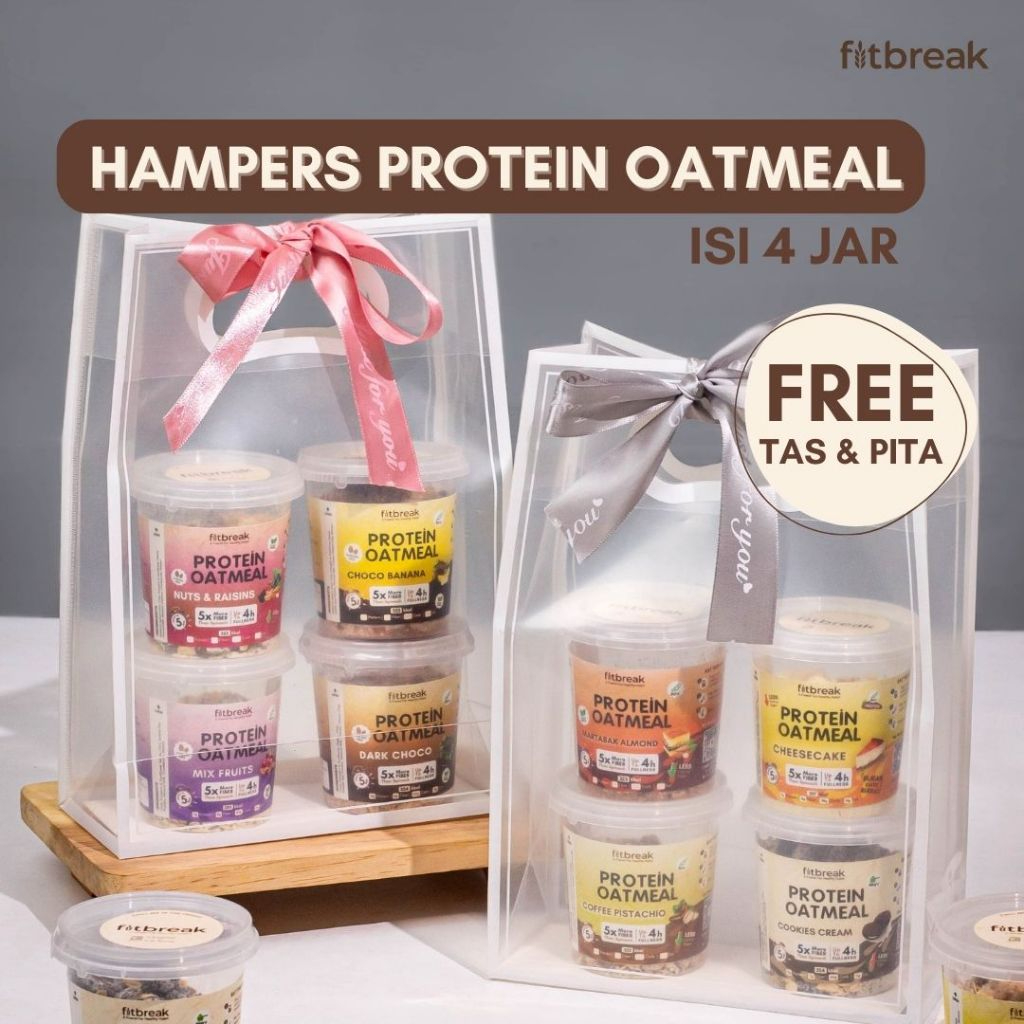 

Hampers FREE TAS dan PITA Protein Oatmeal Hadiah Sehat / Snack / Sarapan / Overnight Oats / Homemade / Gift