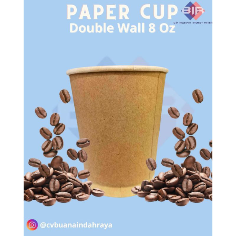 Paper Cup Double Wall Gelas Kertas Kopi Warna coklat + Tutup 1 Pack Isi 50
