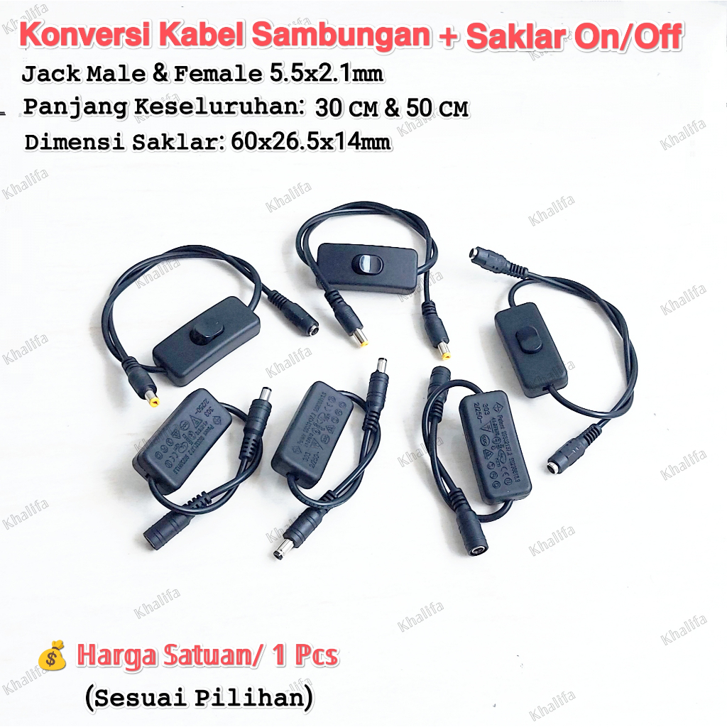 Kabel Konverter Sambungan Jack DC Female Male 5.5x2.1mm Dengan Saklar On/Off Extension Power supply 