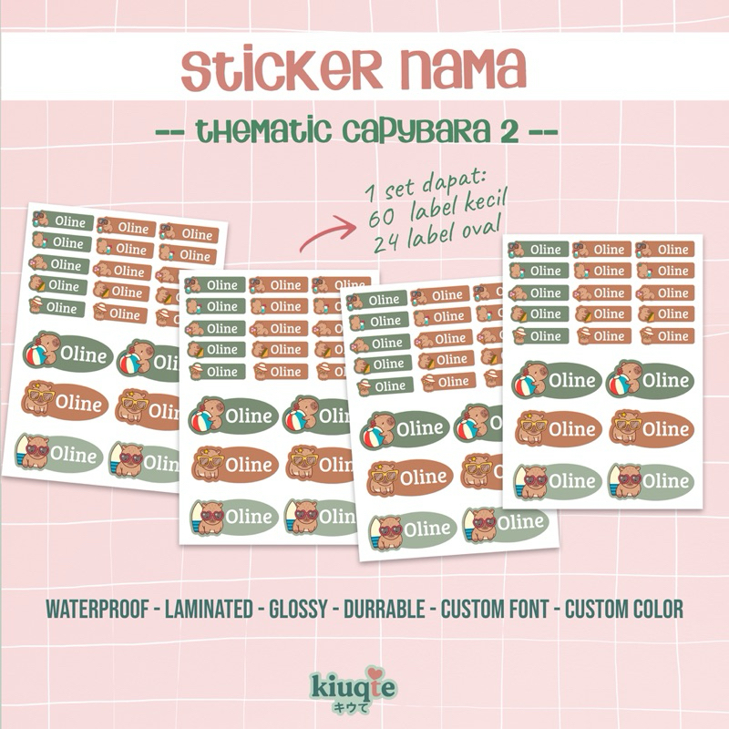 

Sticker Nama Custom Tematik Capybara2 label buku botol waterproof