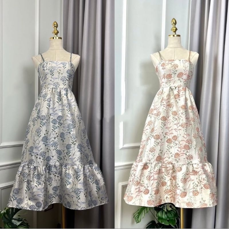 tank midi flare dress jacquard floral simple basic polos sister photoshoot europe paris gaun pesta w