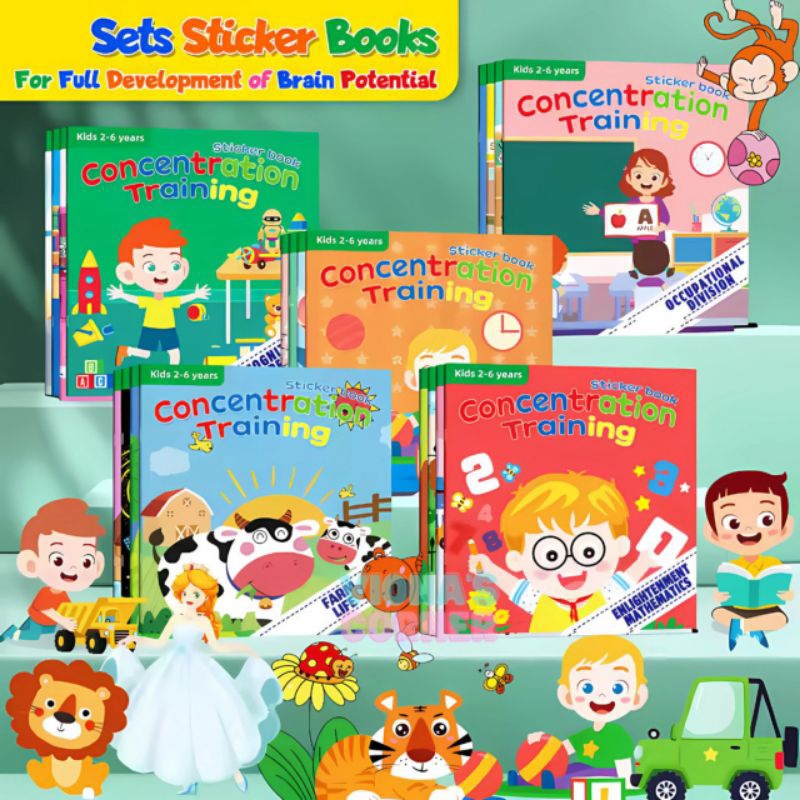 Sticker Book Concentration Training Buku Aktivitas Anak Menempel Sticker Bahasa Inggris