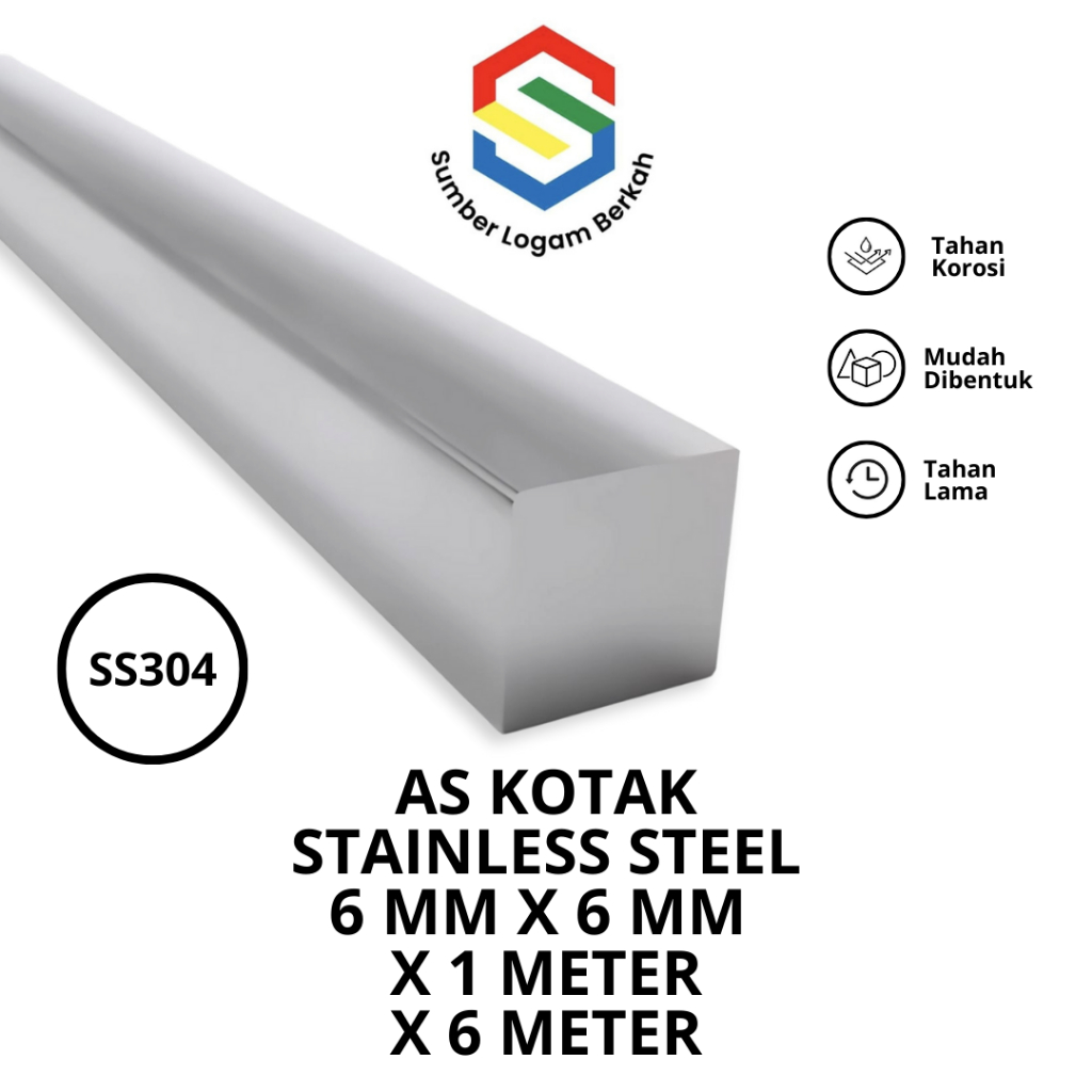 As kotak 6mm x 6 mm stainless steel 304