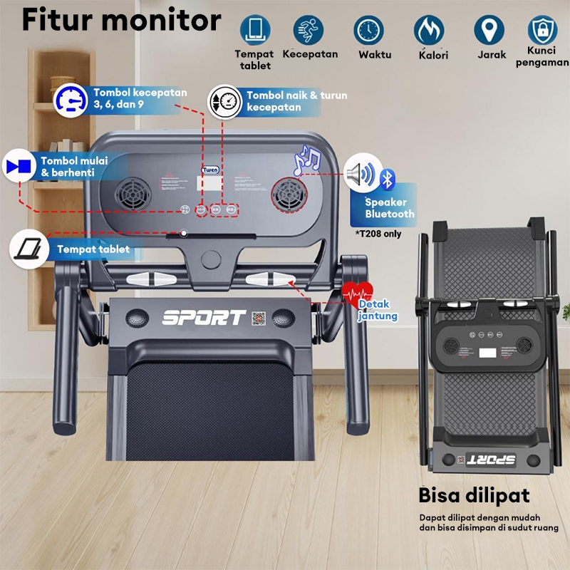 Ready Stock YT Treadmill Elektrik M10 1-10km/h Treadmill lipat treadmill portable alat olahraga di