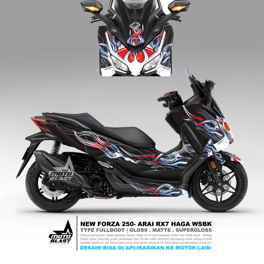 Decal stiker Honda New Forza 250 tema Helm Arai RX7 Haga WSBK Fullbody Motoblast