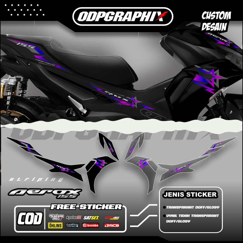 STIKER STRIPING TRANSPARAN AEROX NEW 155 FACELIFT LIS STICKER UV BAHAN MAX DECAL PREMIUM WARNA BIRRU