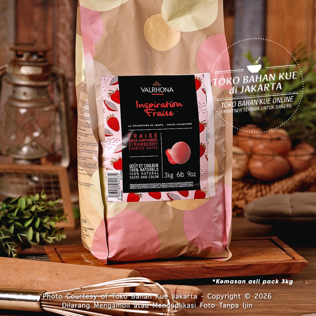 

Valrhona Cokelat Inspiration Fraise STRAWBERRY 3kg Pack ASLI Couverture Chocolate Baking Rasa Buah Stroberi Premium