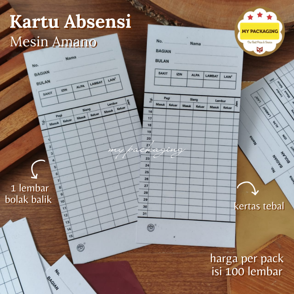 KARTU ABSENSI untuk MESIN absen AMANO 100 Lembar